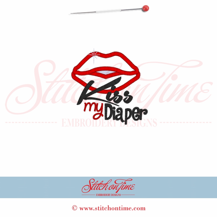 356 Valentine : Kiss My Diaper Applique 4x4