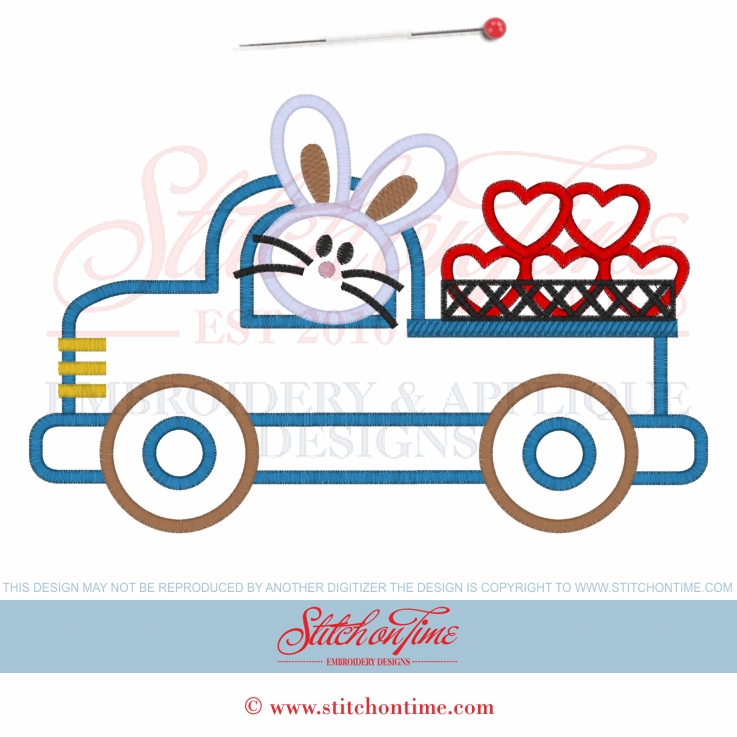 393 Valentine : Rabbit In Truck Applique 3 Hoop Sizes