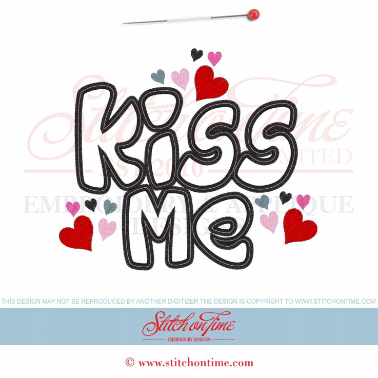 501 Valentine : Kiss Me Applique 2 Hoop Sizes