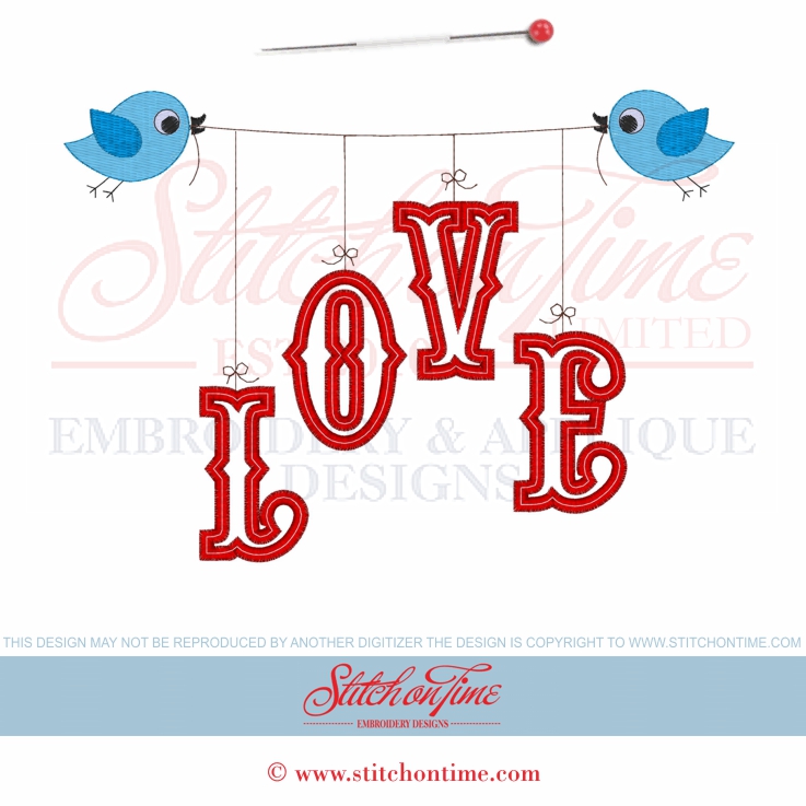 507 Valentine : LOVE Birds Applique 2 Hoop Sizes