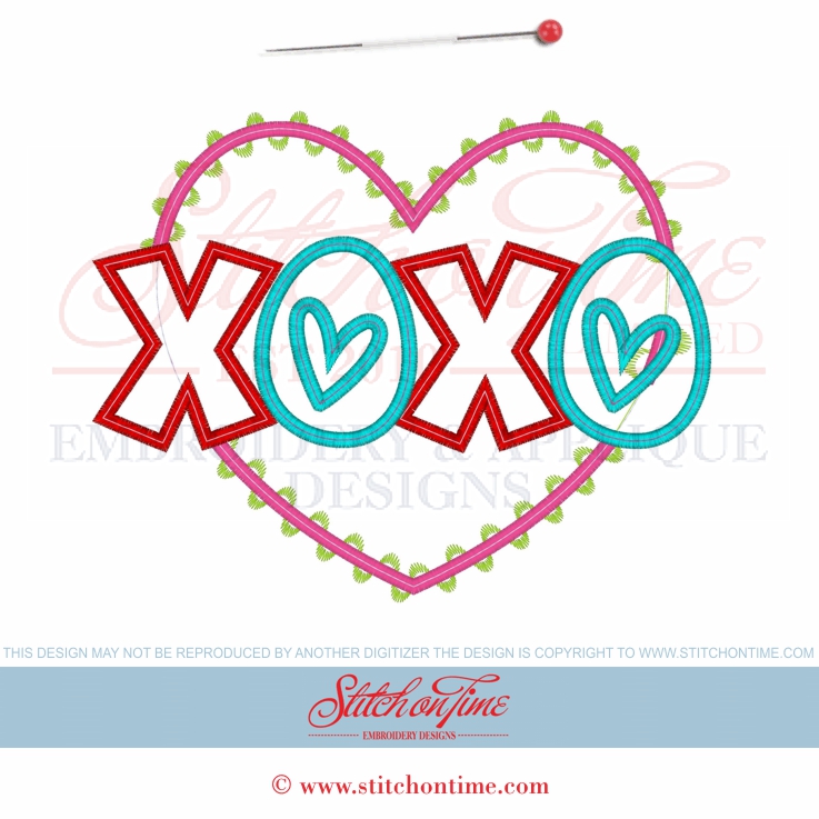 514 Valentine : Hugs & Kisses Heart Applique 2 Hoops Sizes