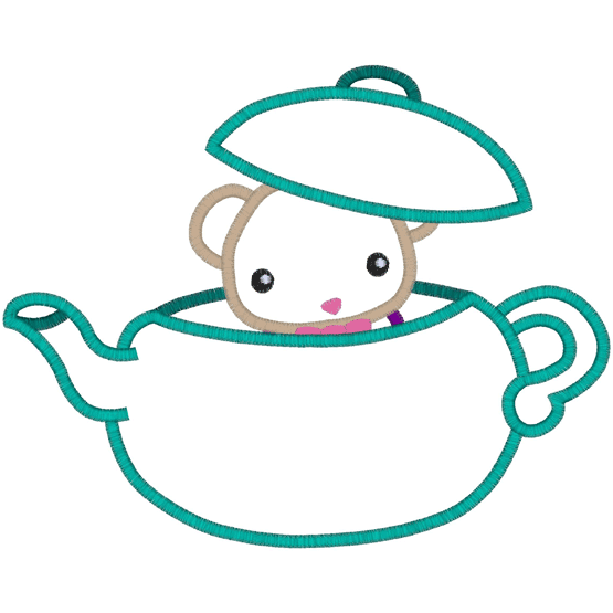 Wonderland (A21) Mouse in Teapot Applique 6x10