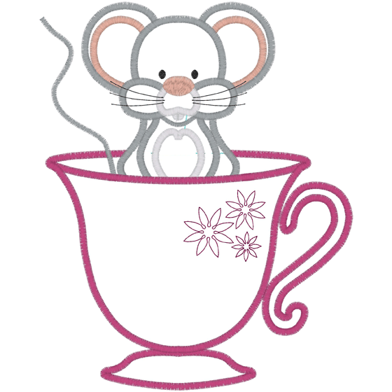 Alice (A41) Mouse In Teacup 6x10 Applique