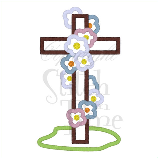 Baptism (2) Flowers With Cross Applique 5x7