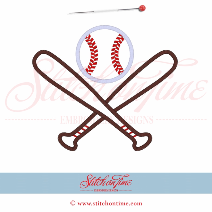 162 Baseball : Baseball & crossed Bats Applique 6x10