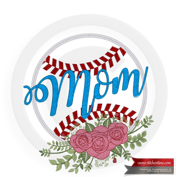 223 Baseball :  Floral Baseball Mom Applique