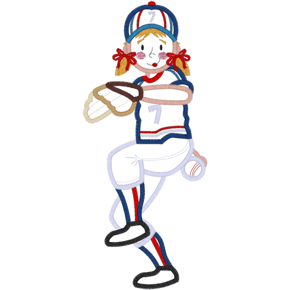 Baseball (A49) Girl Player Applique 6x10