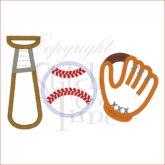 Baseball (64) Bat Ball Glove Applique 5x7