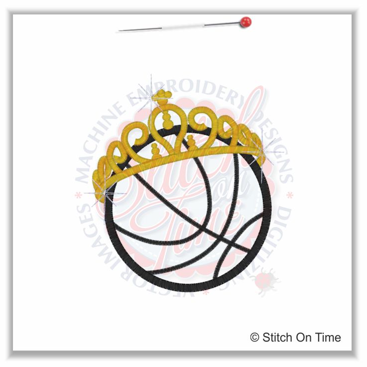 26 Basketball : Crown On Basketball Applique 5x7
