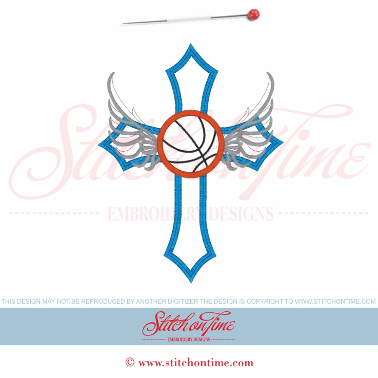 34 Basketball : Cross & Winged Basketball Applique 5x7