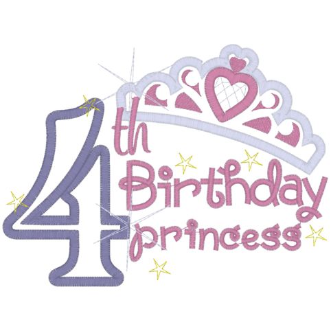Birthday (114) 4th Birthday Princess Applique 5x7
