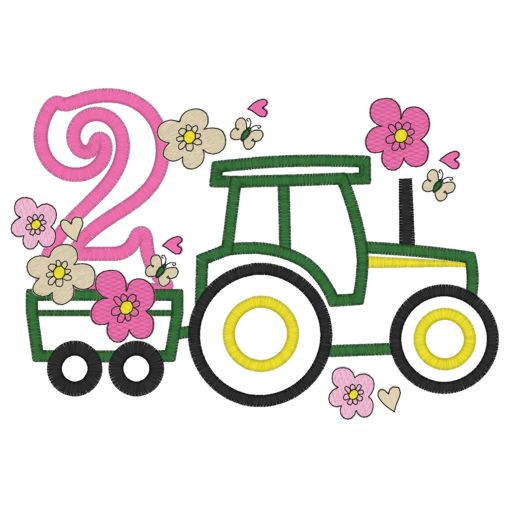 Birthday (122) 2 Tractor Applique 5x7