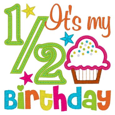 Birthday (145) Its my 1/2 Birthday Cupcake Applique 5x7