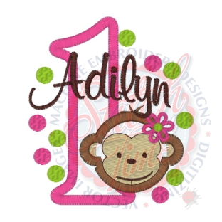 Birthday (148) Monkey Adilyn 1 Applique 4x4