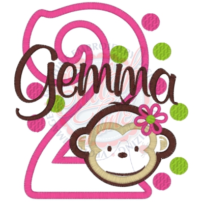 Birthday (150) Monkey 2 Gemma Applique 5x7