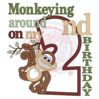 Birthday (159) Monkey 2nd Birthday Applique 5x7