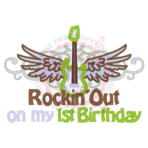 Birthday (172) Rockin Out 1st Birthday Applique 5x7