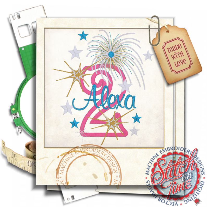 Birthday (175) Alexa 2 Fireworks Applique 5x7