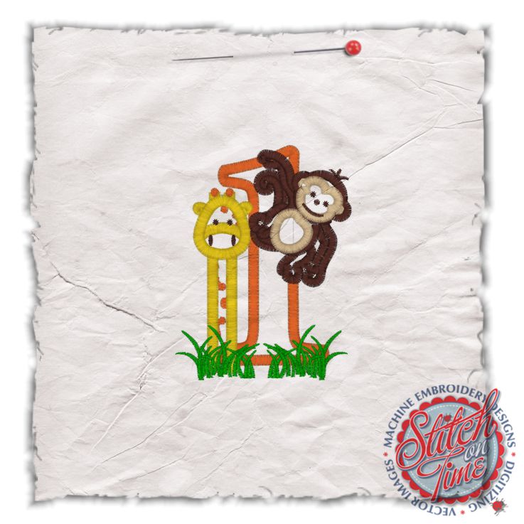 Birthday (178) Monkey Giraffe 1 Applique 4x4