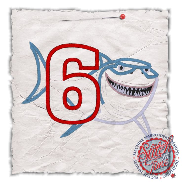 Birthday (180) 6 Shark Applique 5x7