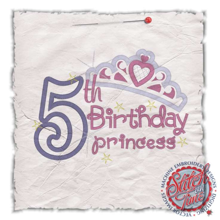 Birthday (190) 5th Birthday Princess Applique 5x7