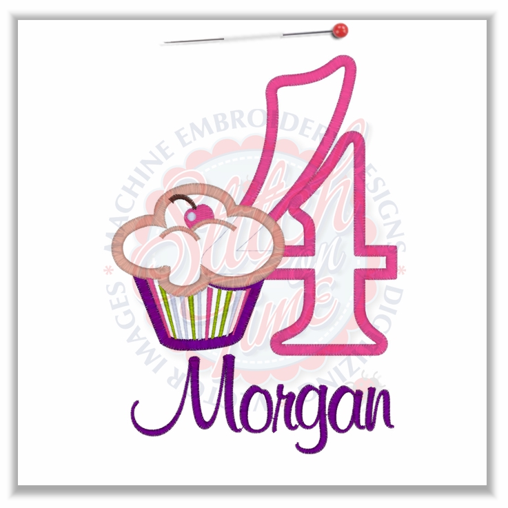 Birthday (193) 4 Cupcake Morgan Applique 5x7
