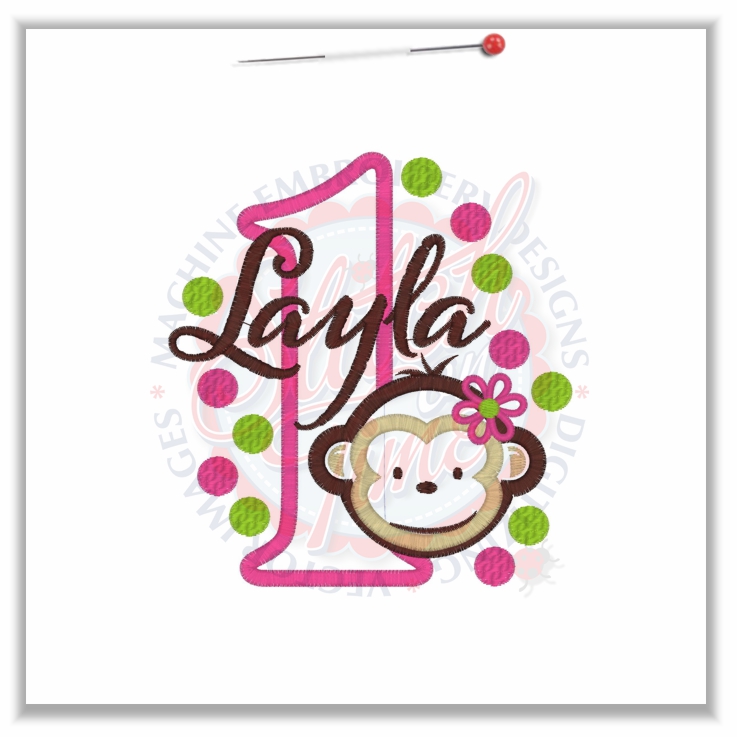 Birthday (199) Monkey Layla 1 Applique 5x7