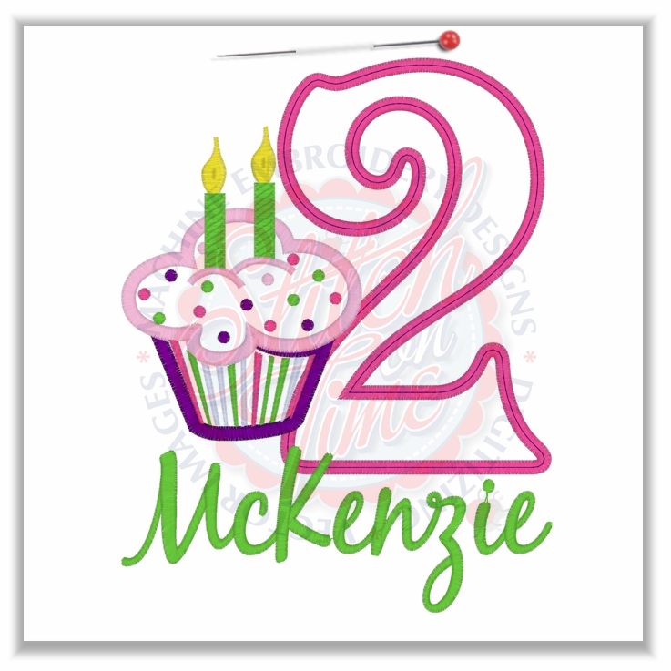 Birthday (200) Cupcake With 2 and McKenzie Applique 6x10