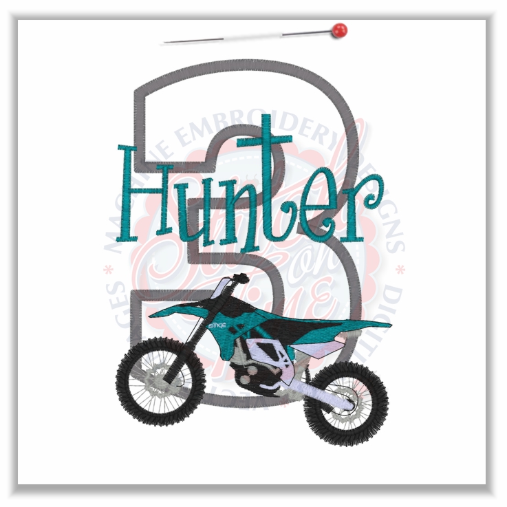 Birthday (210) 3 Dirtbike Hunter Applique 5x7