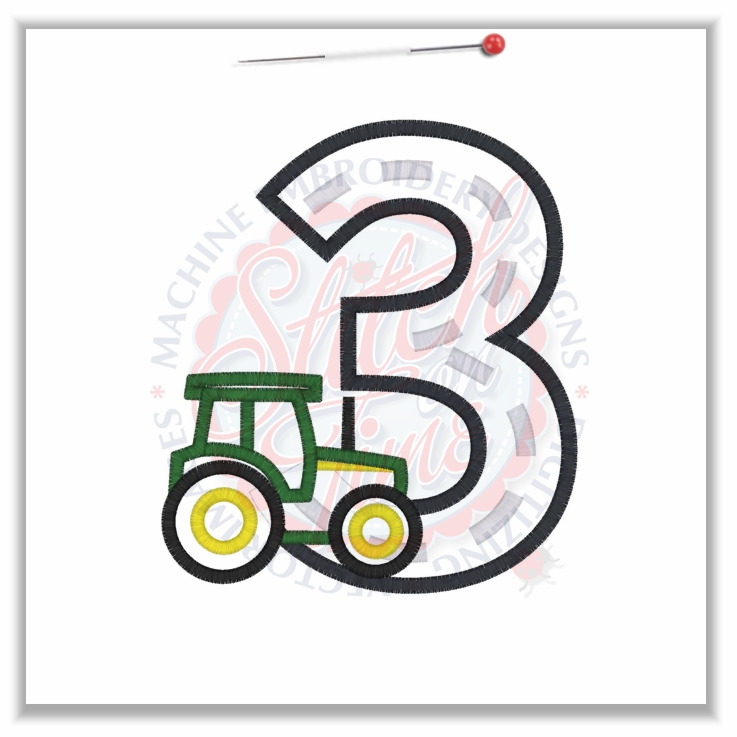 224 Birthday : 3 Tractor Applique 5x7