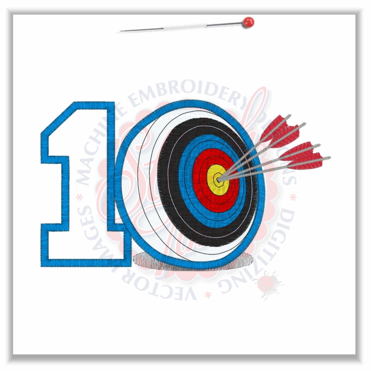 228 Birthday : 10 Archery Target Applique 5x7