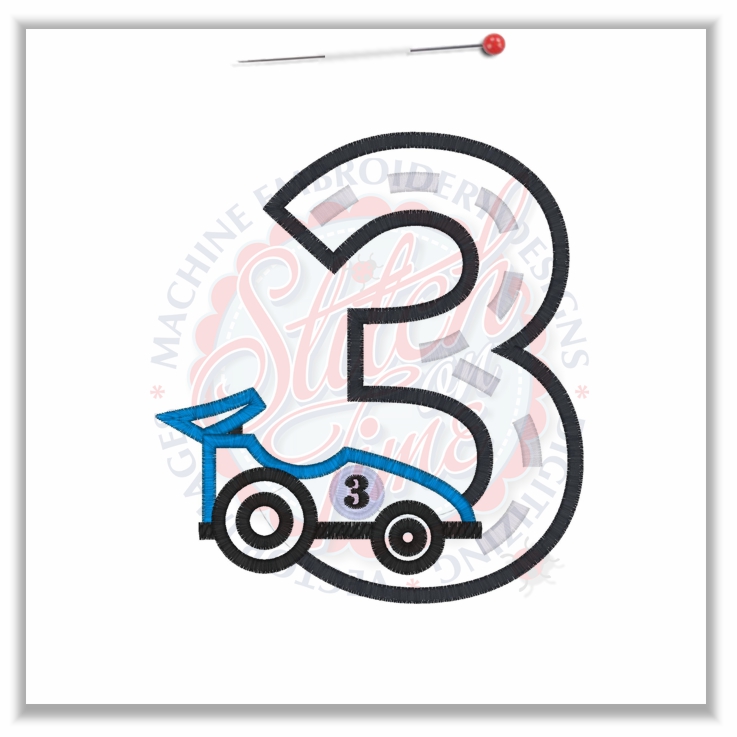 229 Birthday : 3 Race Car Applique 5x7