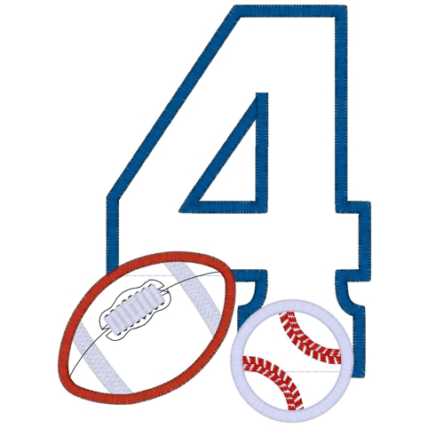 Birthday (23) ...4 Football Baseball Applique 5x7