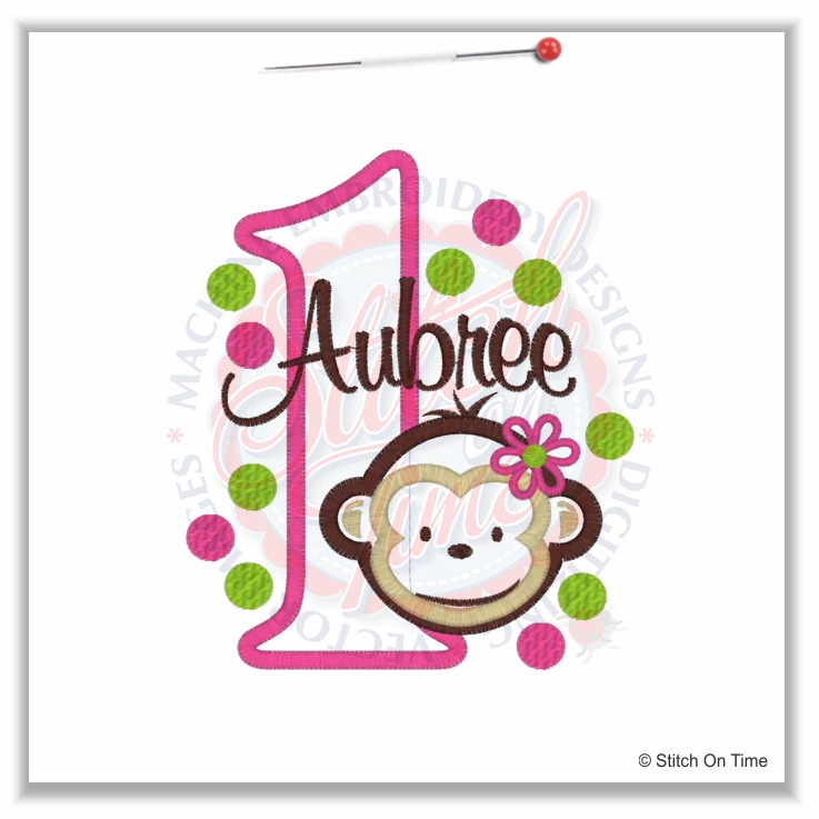 243 Birthday : 1 Monkey Aubree Applique 5x7