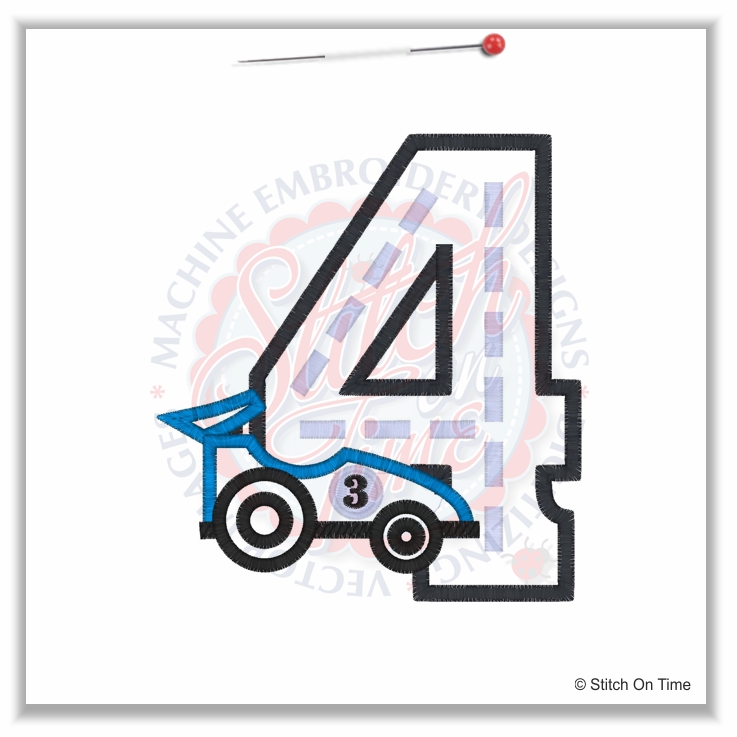 254 Birthday : 4 With Race Car Applique 5x7