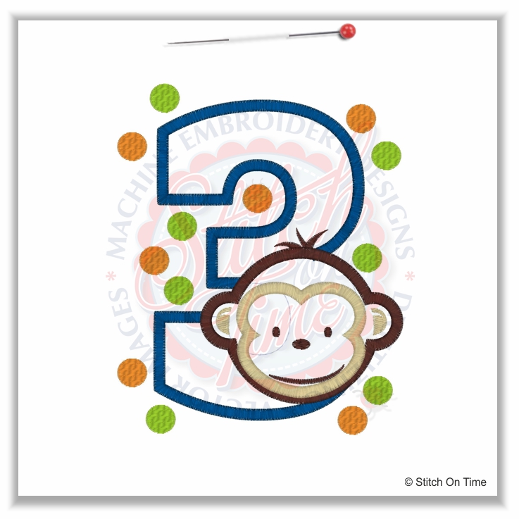 256 Birthday : 3 With Monkey Applique 5x7