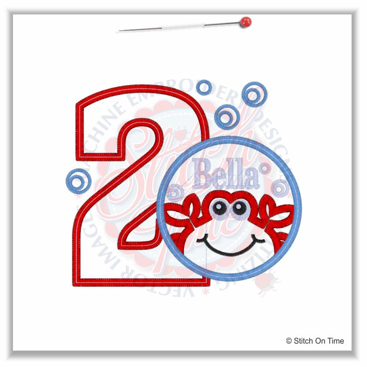259 Birthday : 2 With Crab Applique 5x7