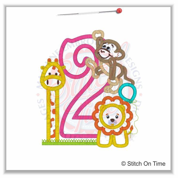 265 Birthday : 2 With Animals Applique 5x7