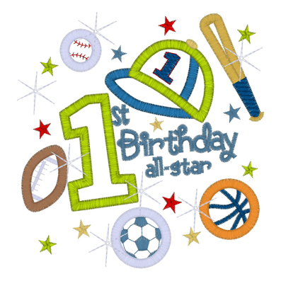 Birthday (3) 1st Birthday Allstar Applique 5x7
