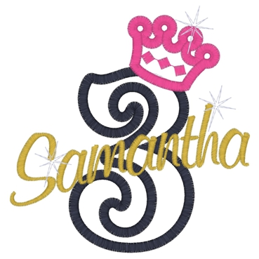 Birthday (32) ..Samantha 3 With Crown Applique 5x7