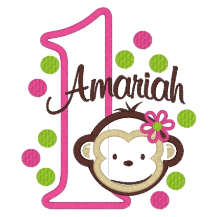 Birthday (50) ..1 Amariah Monkey Applique 5x7