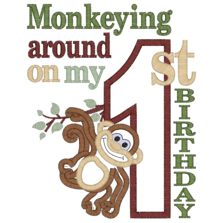 Birthday (60) ..Monkeying around on my 1st birthday Applique 5x7