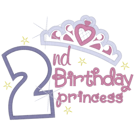 Birthday (7) 2nd Birthday Princess Applique 5x7