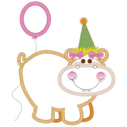 Birthday (76) ..Birthday Hippo Applique 5x7