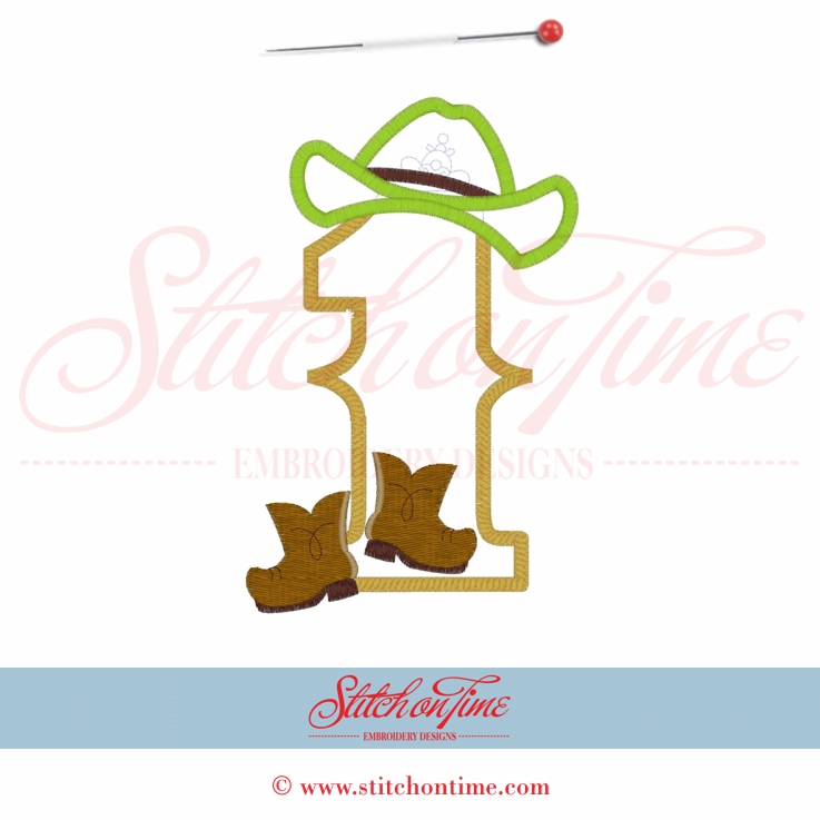 776 Birthday : 1 With Cowboy Hat & Boots Applique 5x7