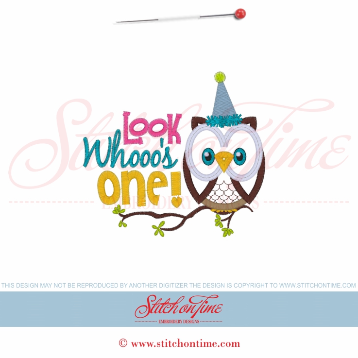 800 Birthday : Look Whoo's One Owl Applique 5x7