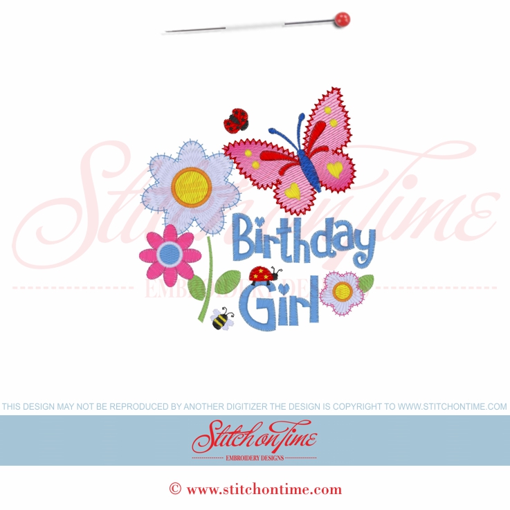 807 Birthday : Butterfly & Flower Birthday Girl 5x7