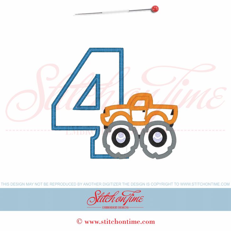 851 Birthday : 4 With Truck Applique 5x7