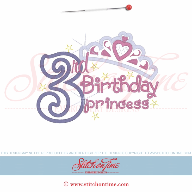 865 Birthday : 3rd Birthday Princess Applique 5x7