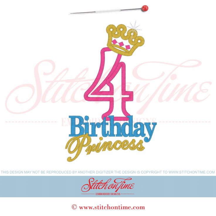 876 Birthday : Birthday Princess 4 Applique 5x7
